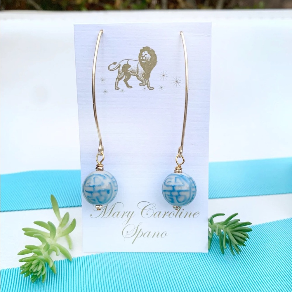 Mary Caroline Spano Chinoiserie Wishbone Earrings TURQUOISE/CLOUD BLUE